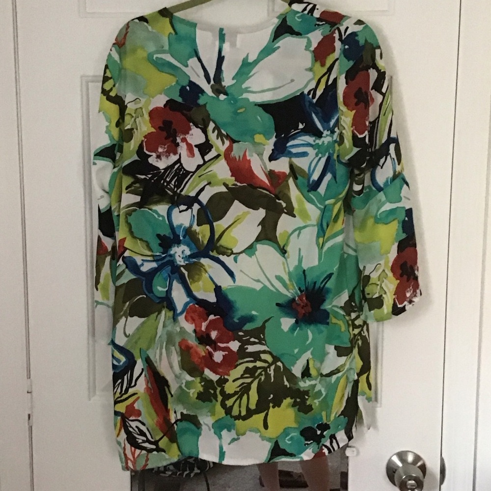 Peck & Peck Multicolor Floral V-Neck Dress or long top size L